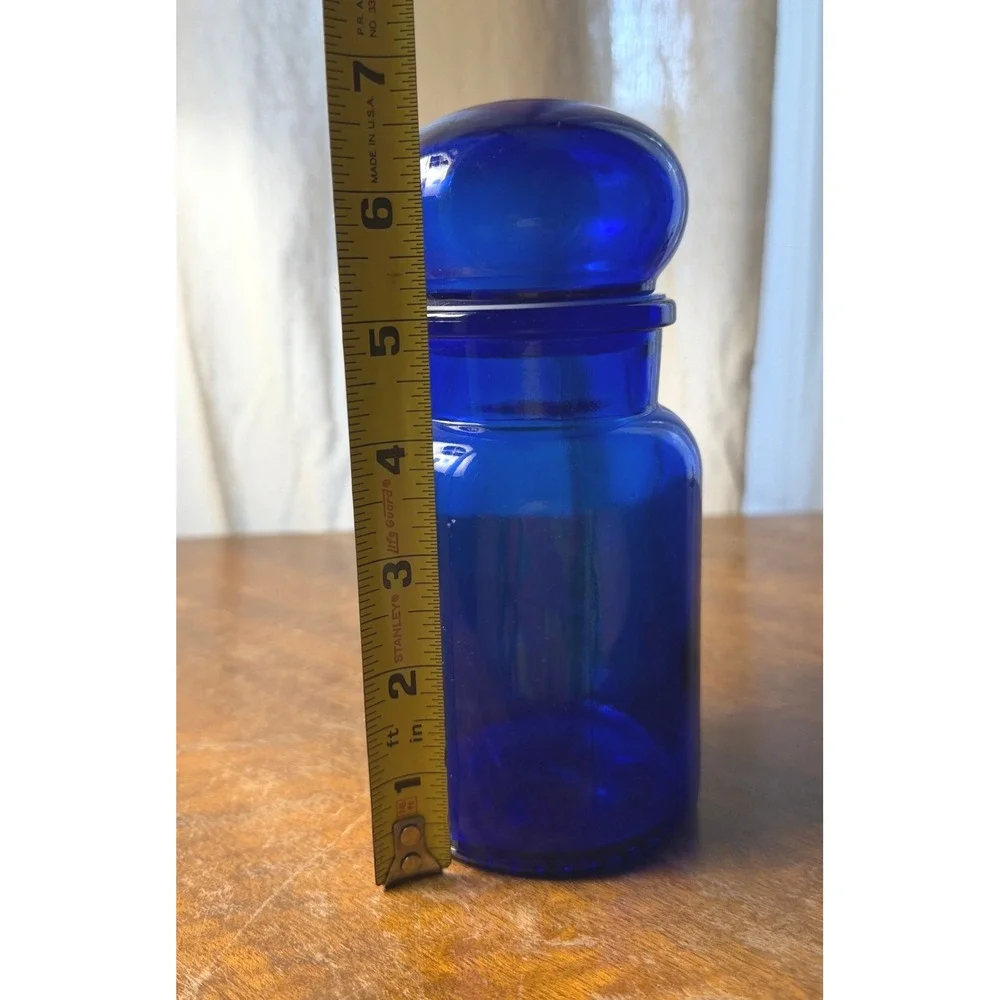 Vintage Glass Apothecary Jar Cobalt Blue Belgium Bubble Top